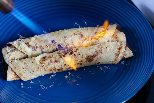 Savoury Thyme, Aleppo Pepper and Cheddar Crepes Scorched with Chef's Torch
