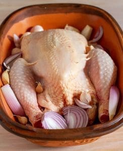 Chicken with onion and garlic added