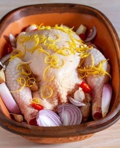 Chicken with added lemon zest and red chilli