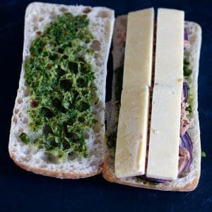 Chimichurri Tuna Melt Panini with cheedar cheese added