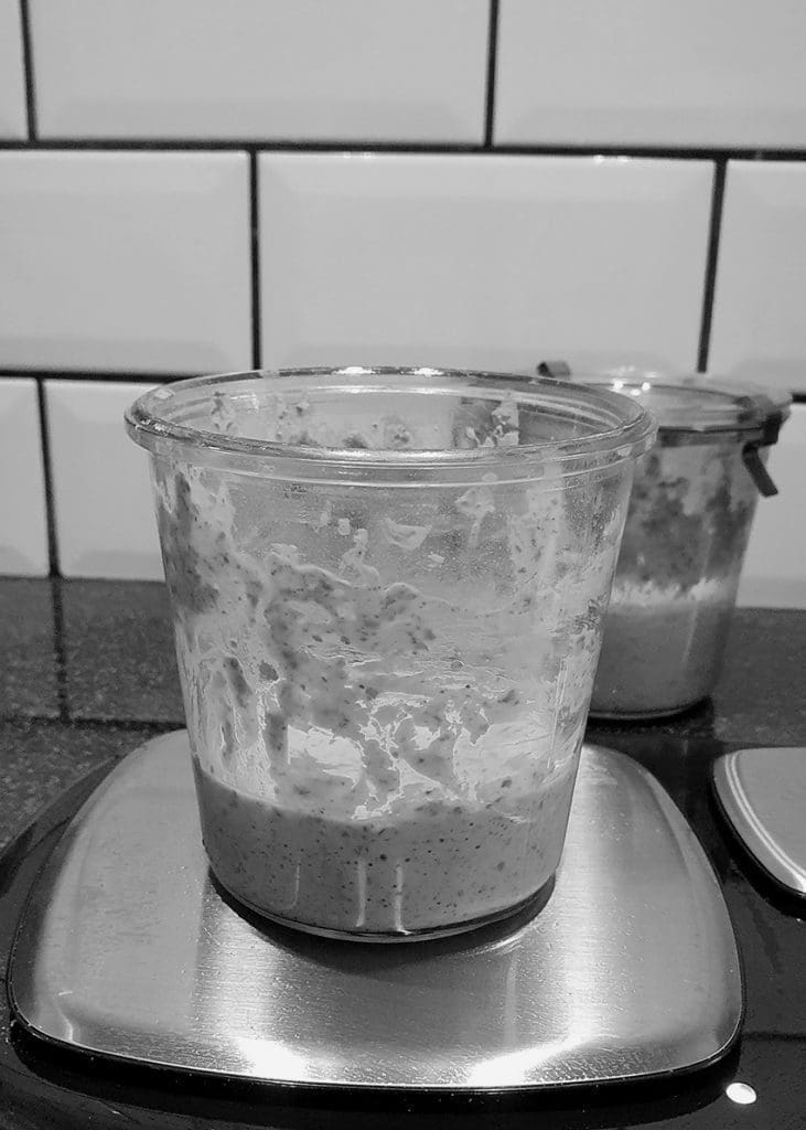 Sourdough start on weighing scales